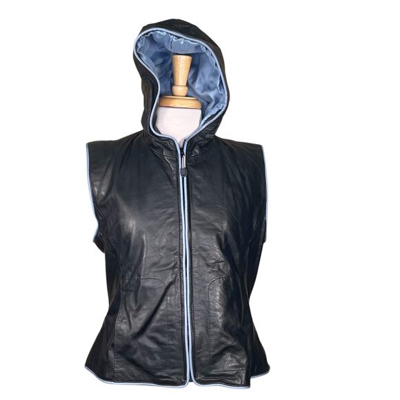 Wilson’s Women’s Black Leather Lined Maxima Zippered Vest with Hood Size Large - Picture 1 of 11